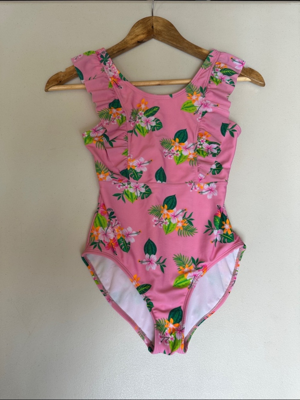 Cat & Jack Pink Tropical Floral Ruffle One-Piece Swimsuit